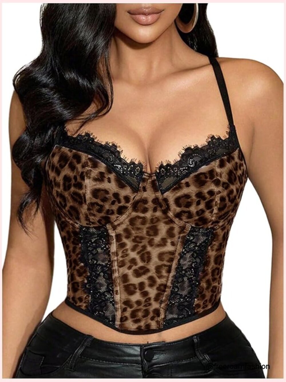 Leopard Lace Corset Bustier Cami Top Lace Up Back Crop Top